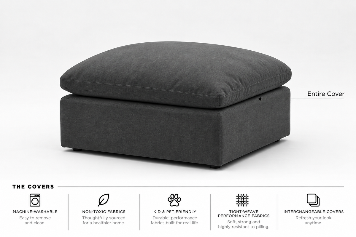 Ottoman Covers Modular Cubes Soulfa Home 38" Ottoman Entire Cover Charcoal