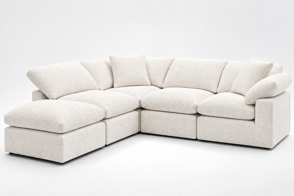 MOST POPULAR - 5-Cube Modular L-Sectional Sofa Soulfa Home 38" White Sand NO