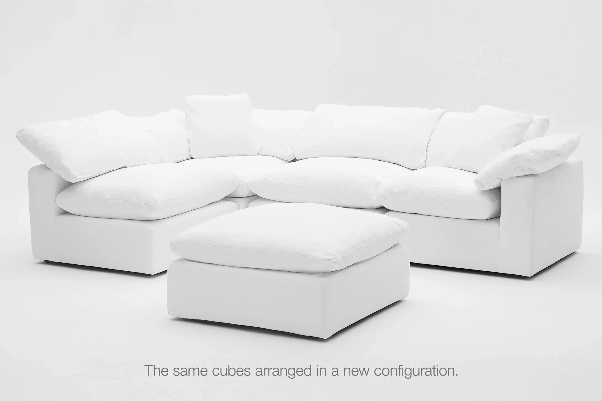 Soulfa 5-Cube Cloud Couch in white, modular, non-toxic, stain resistant, washable, sectional sofa converts to movie pit