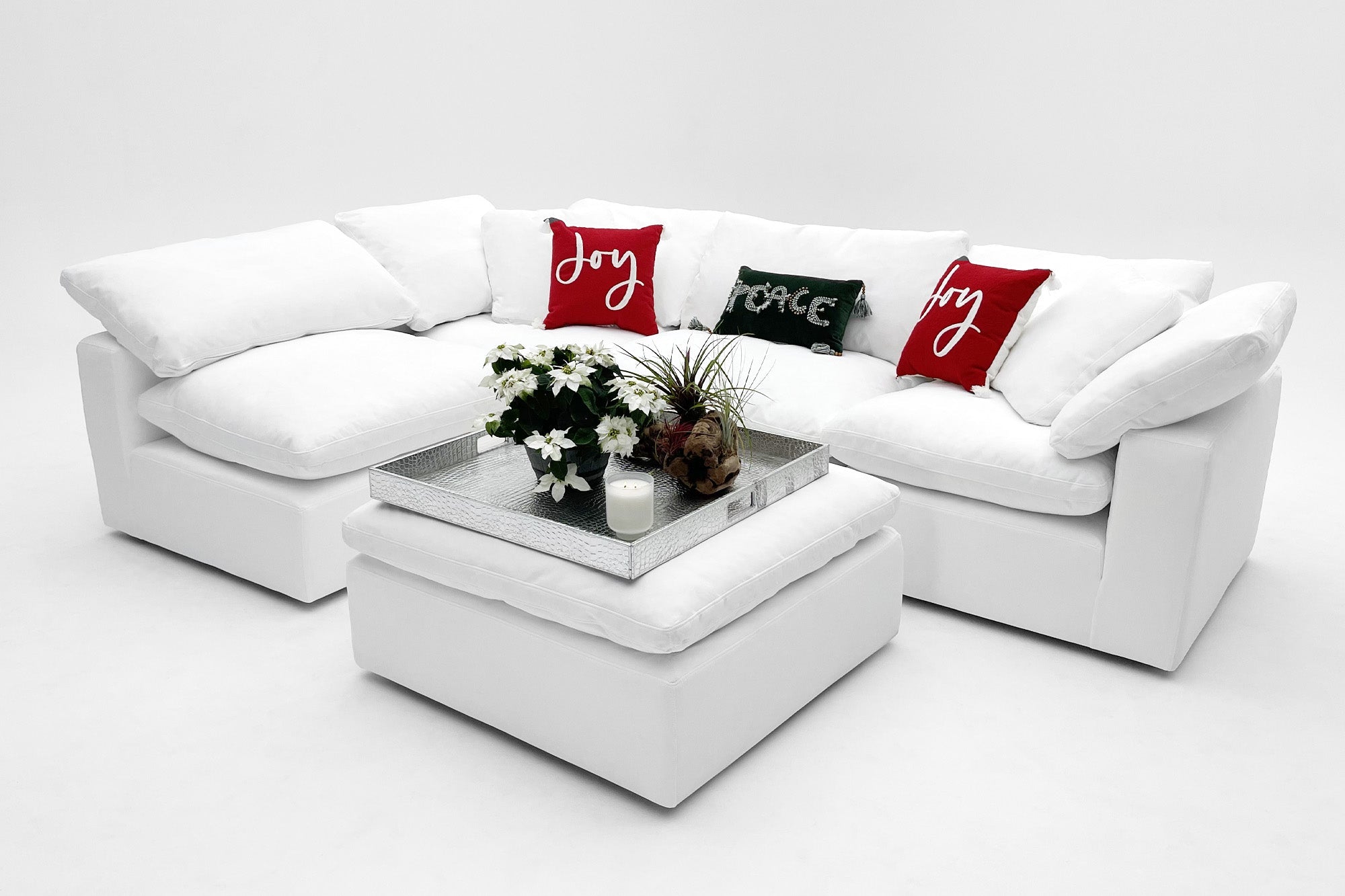 Soulfa 5-Cube Cloud Couch in white, modular, non-toxic, stain resistant, washable, sectional sofa converts to movie pit