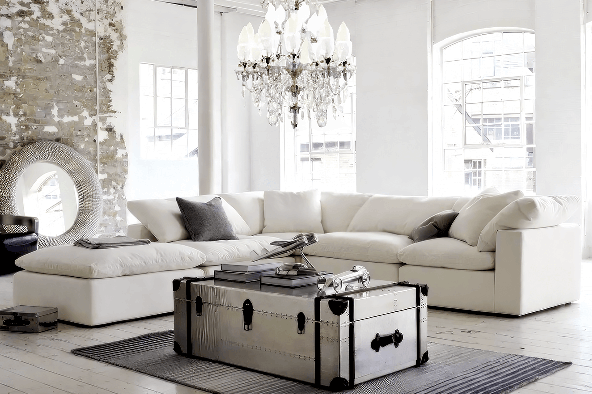 Soulfa 5-Cube Cloud Couch in white, modular, non-toxic, stain resistant, washable, sectional sofa converts to movie pit