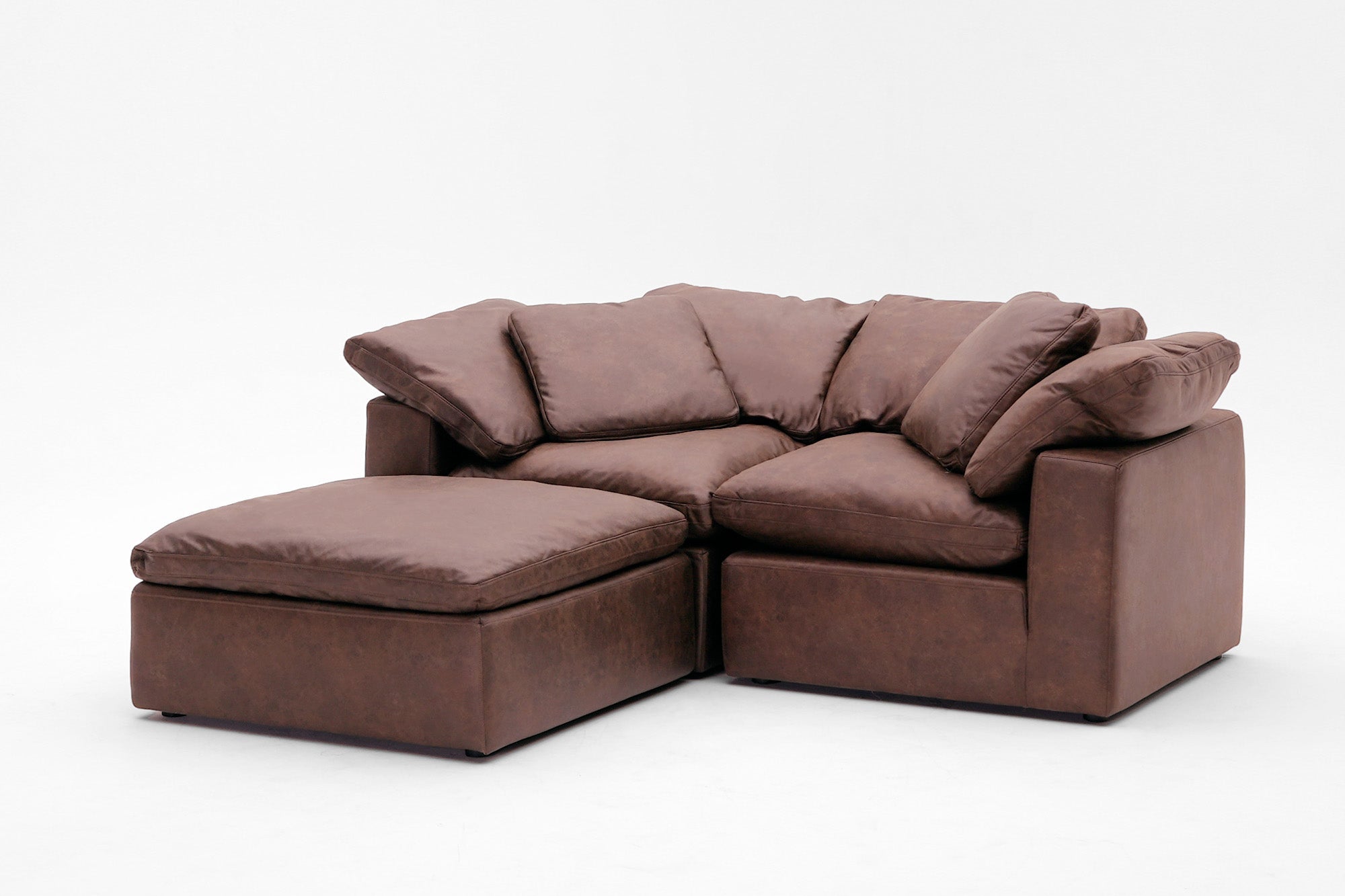 3-Cube Soulfa Loveseat Chaise - Chestnut Leather Modular Cubes Soulfa Home 38" Roasted Chesnut Leather NO