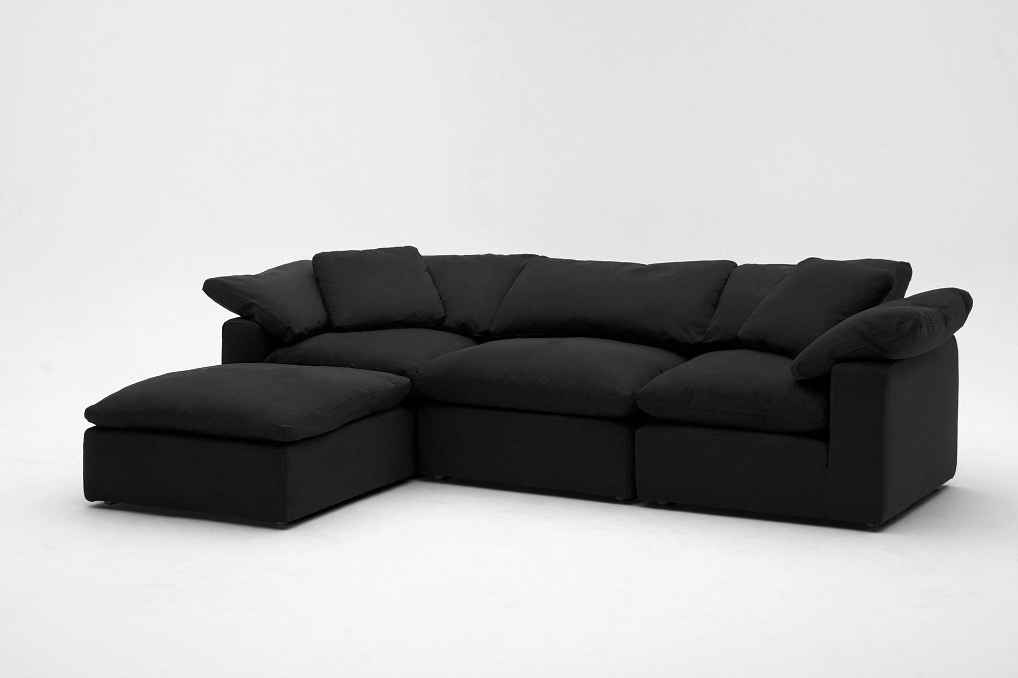 Soulfa 4-Cube Cloud Couch in black velvet, modular sectional sofa chaise, non-toxic, stain resistant, washable