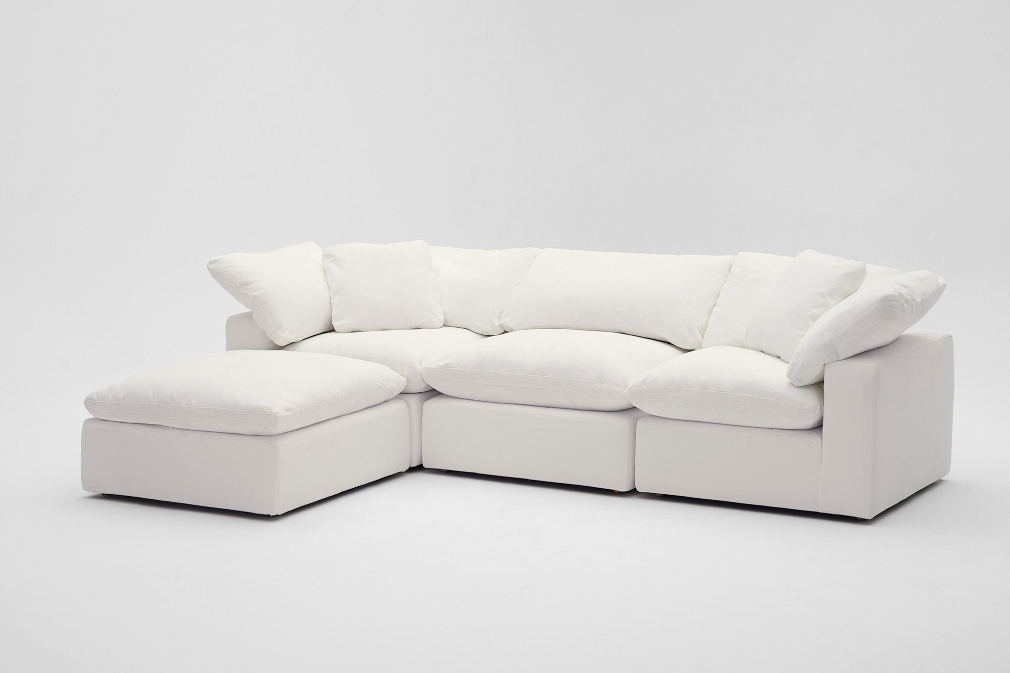 Soulfa 4-Cube Cloud Couch in champagne velvet, modular sectional sofa chaise, non-toxic, stain resistant, washable