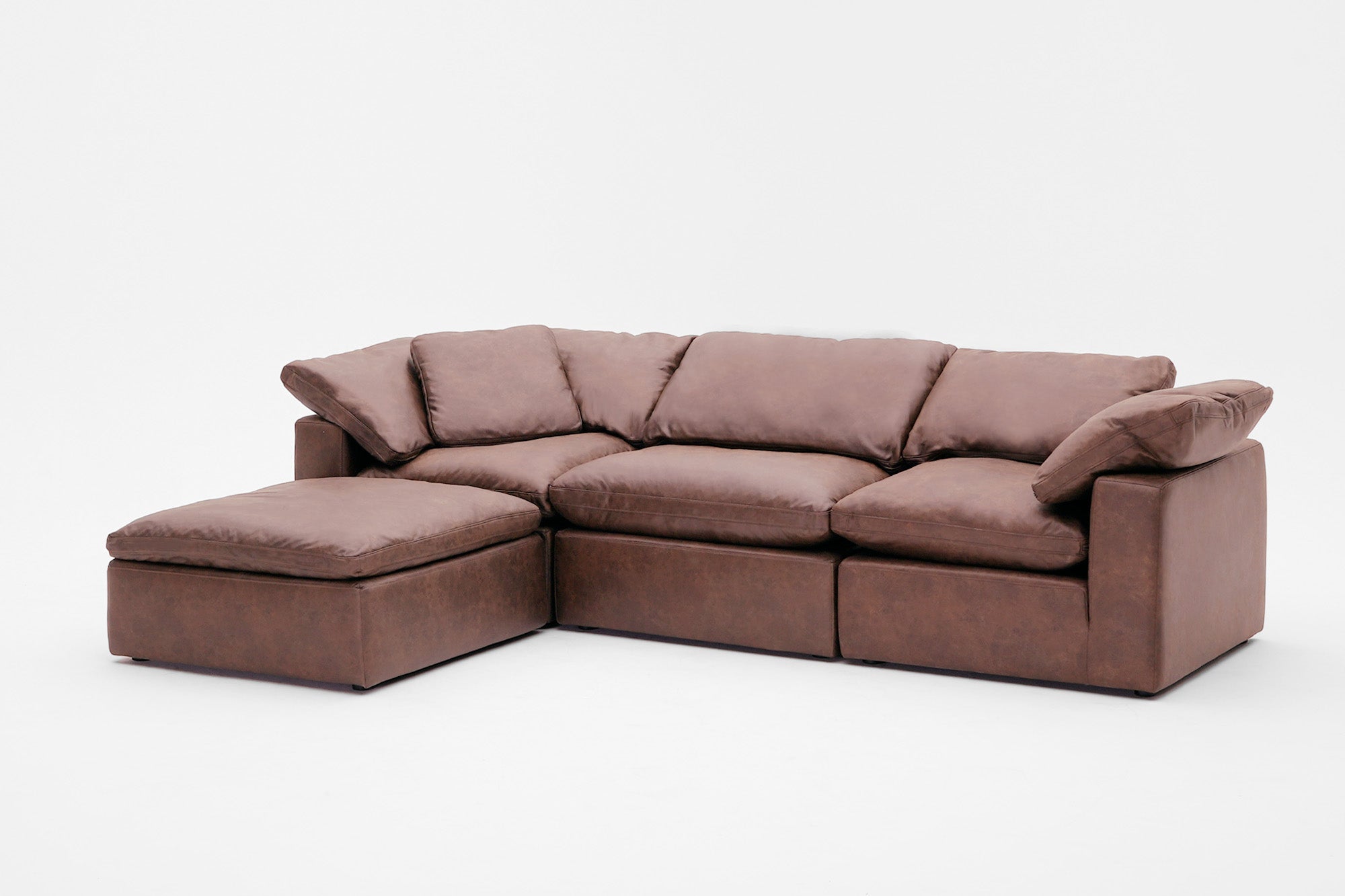 Soulfa 4-Cube Cloud Couch in chestnut leather, modular sectional sofa chaise, non-toxic, stain resistant, washable