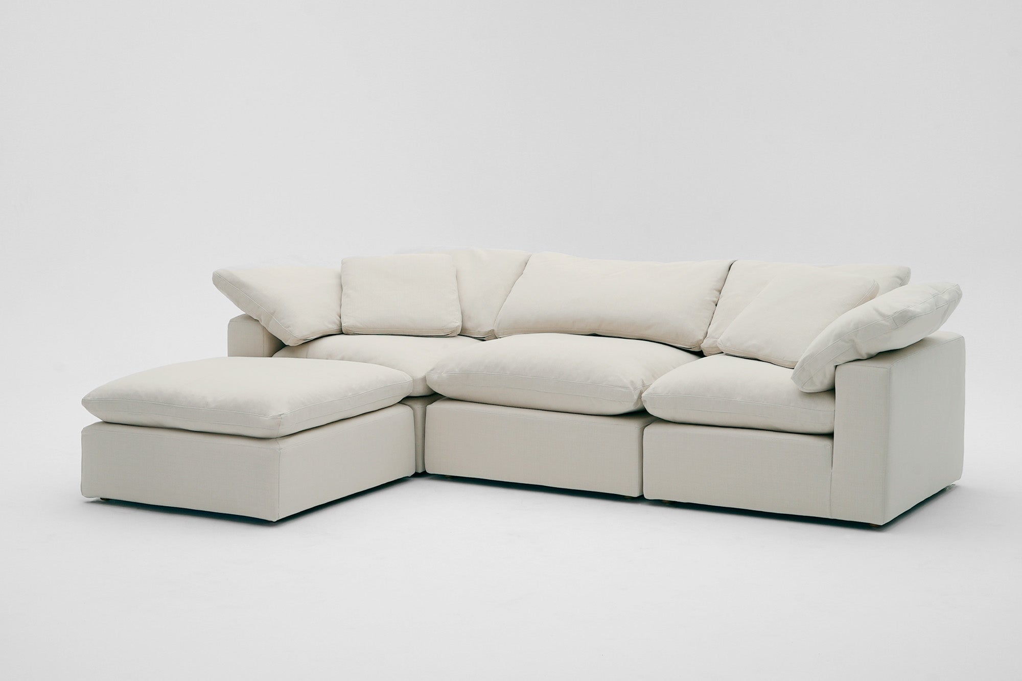 Soulfa 4-Cube Cloud Couch in natural linen, modular sectional sofa chaise, non-toxic, stain resistant, washable