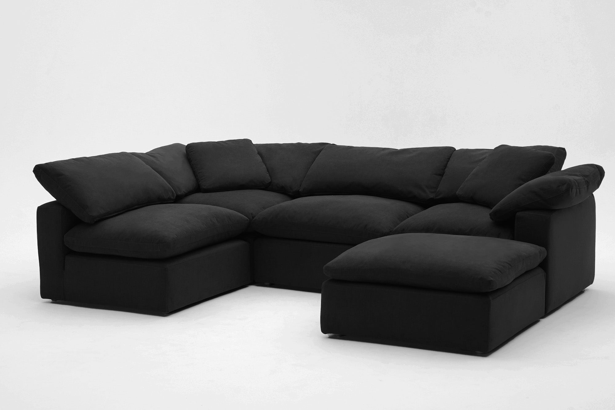 Soulfa 5-Cube Cloud Couch in black velvet, modular, non-toxic, stain resistant, washable, sectional sofa converts to movie pit