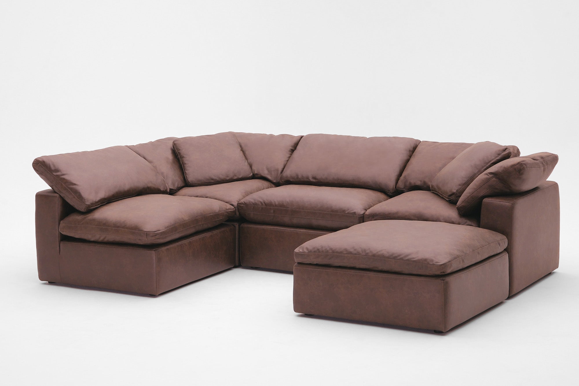 Soulfa 5-Cube Cloud Couch in chestnut leather, modular, non-toxic, stain resistant, washable, sectional sofa converts to movie pit