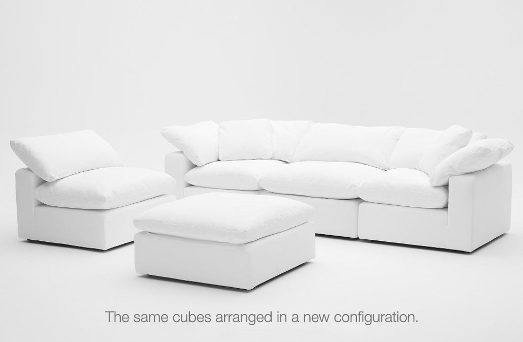 Soulfa 5-Cube Cloud Couch in white, modular, non-toxic, stain resistant, washable, sectional sofa converts to movie pit
