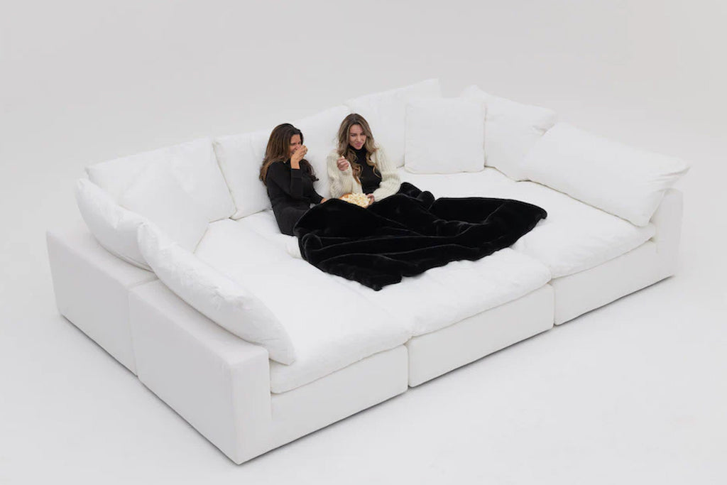 Soulfa 6-Cube Movie Pit or Sectional Cloud Couch in white, modular, non-toxic, stain resistant, washable