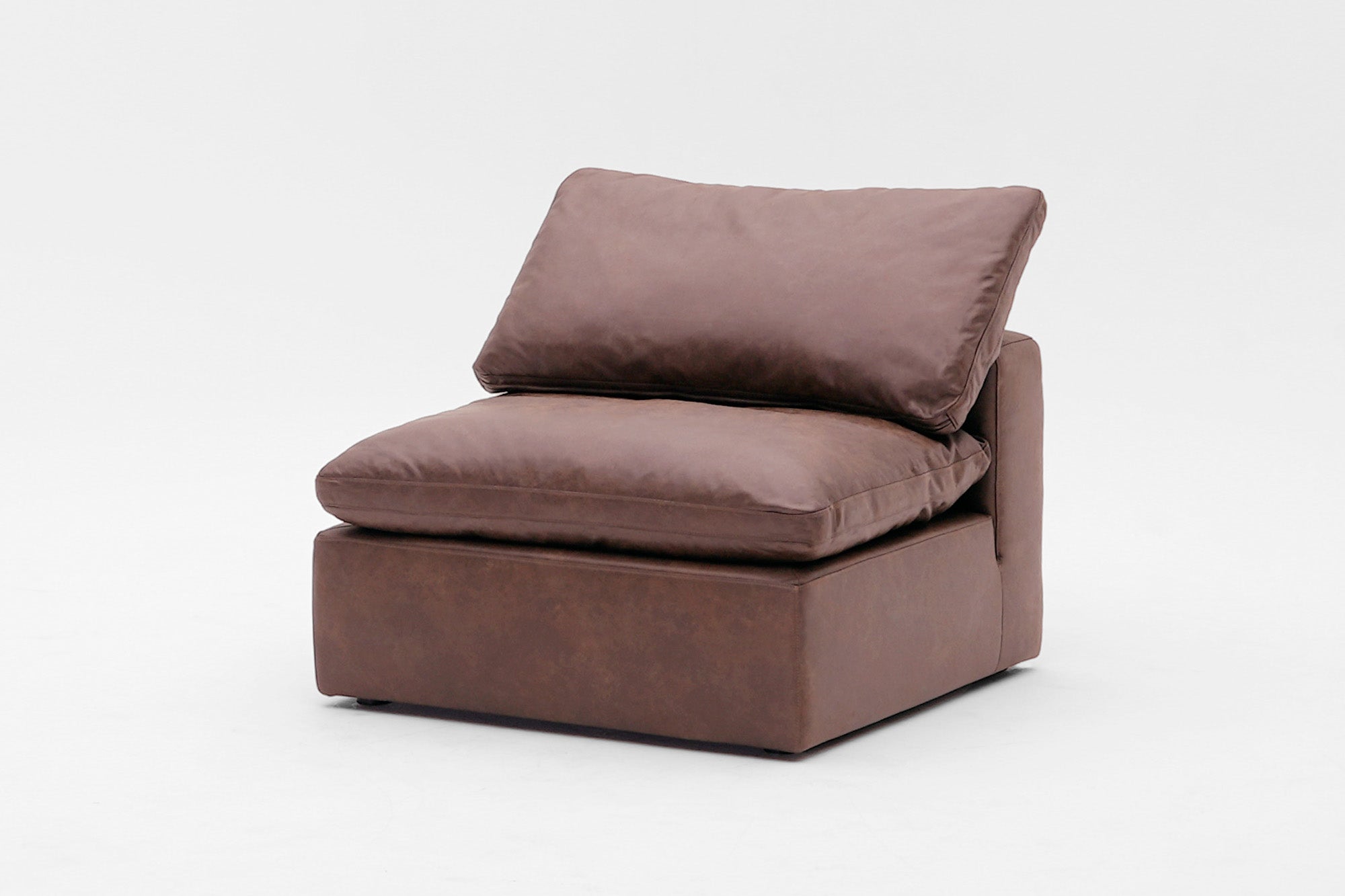 Soulfa Armless Cube Cloud Couch, chestnut leather, modular sectional sofa chaise, non-toxic, stain resistant, washable