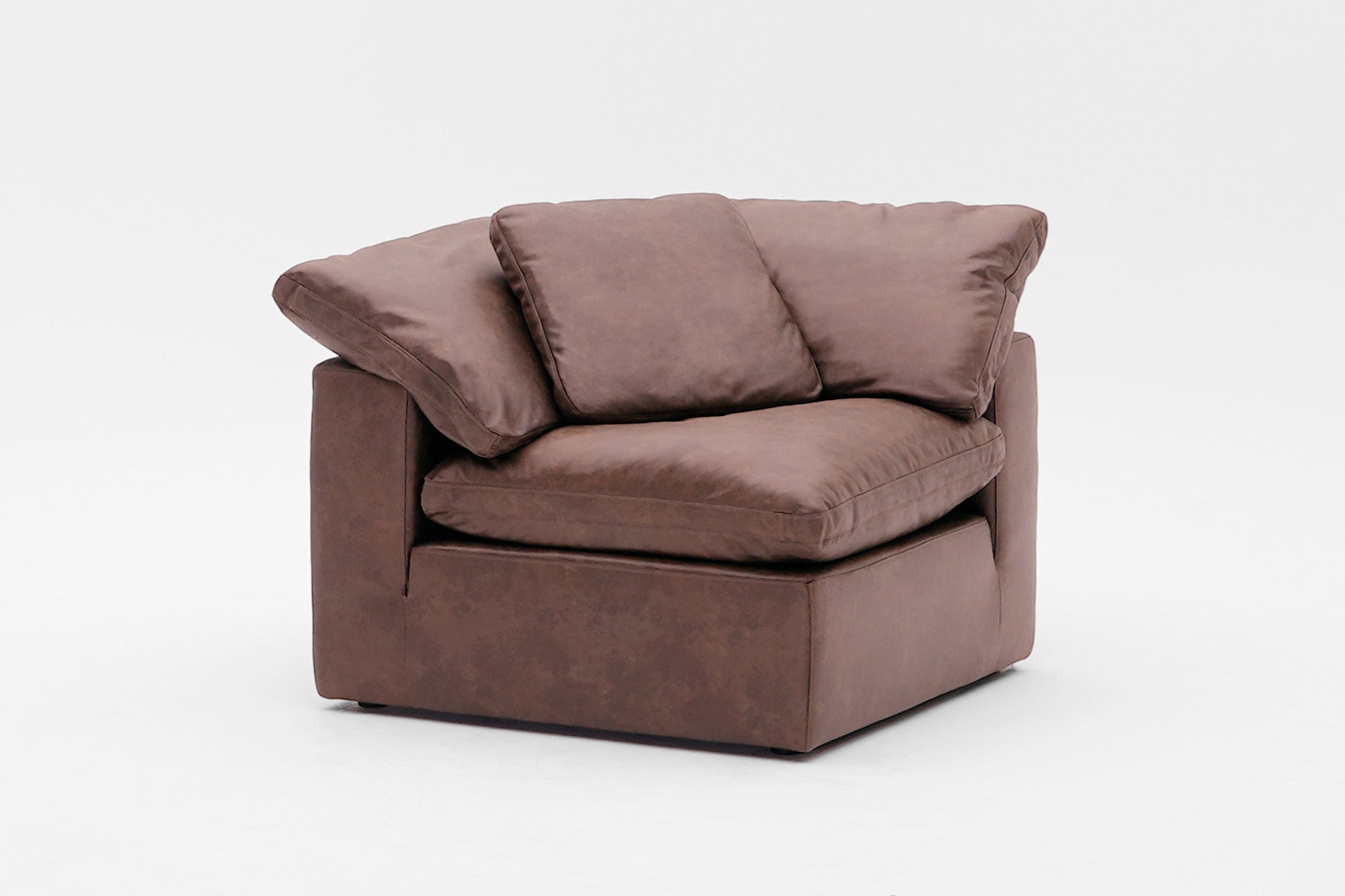 Soulfa Corner Cube Cloud Couch, chestnut leather, modular sectional sofa chaise, non-toxic, stain resistant, washable