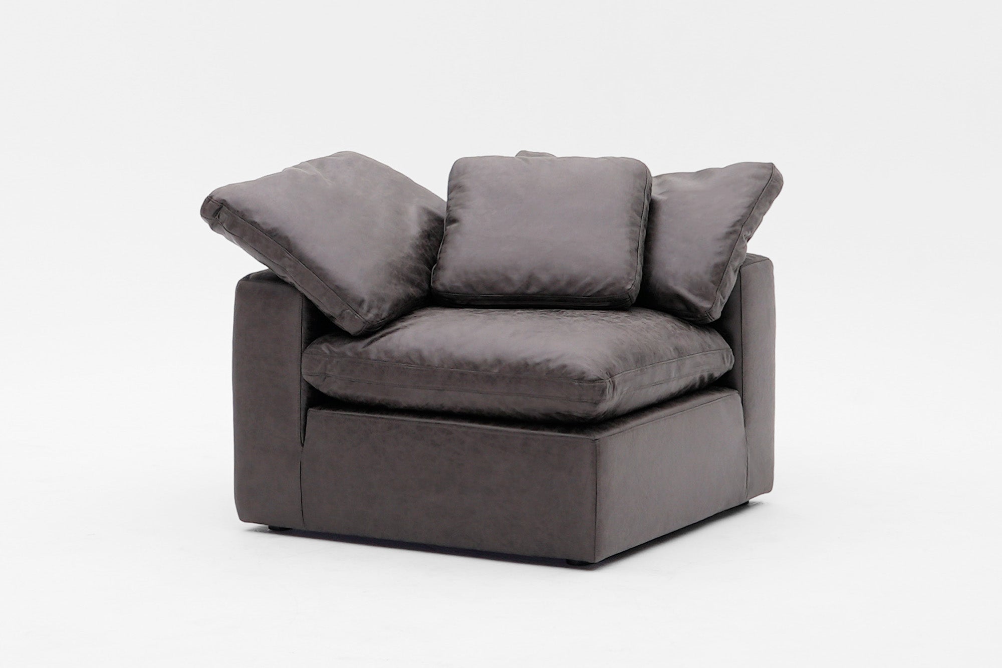 Soulfa Corner Cube Cloud Couch, grey leather, modular sectional sofa chaise, non-toxic, stain resistant, washable