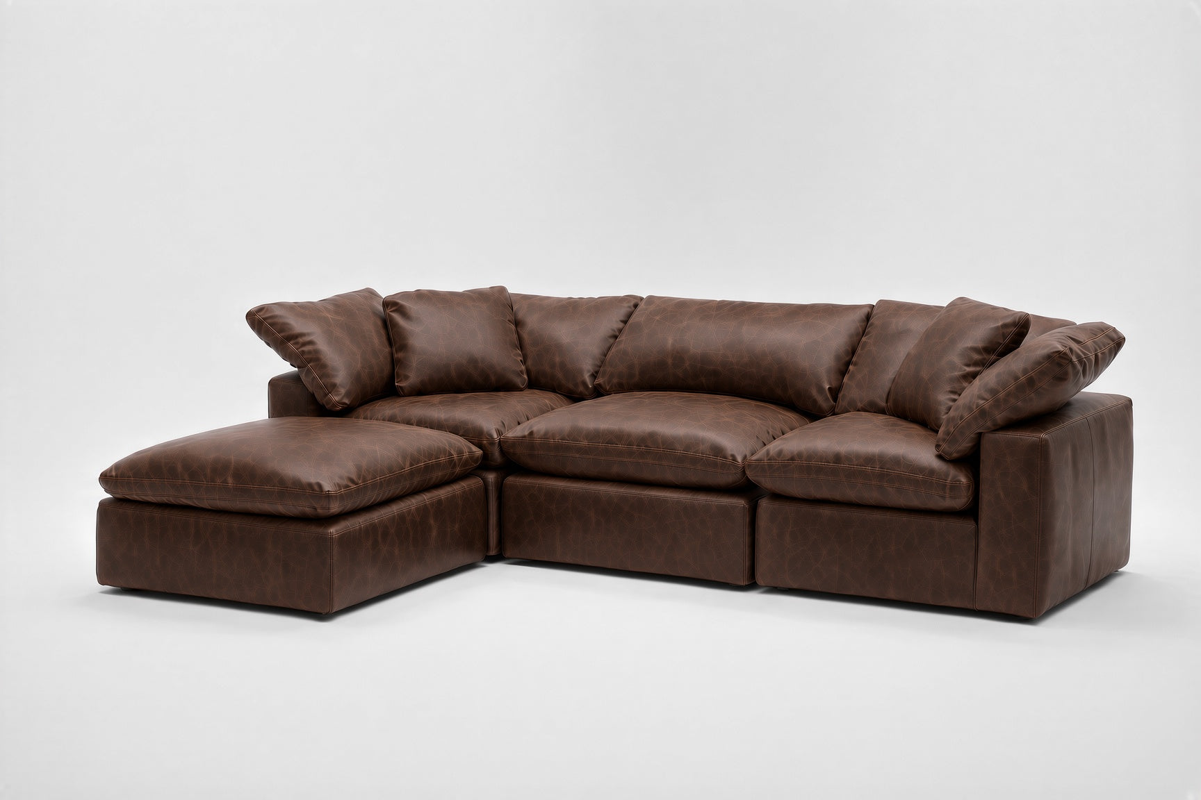 4-Cube Modular Chaise Sectional Modular Cubes Soulfa Home 38" Roasted Chestnut Vegan Leather NO