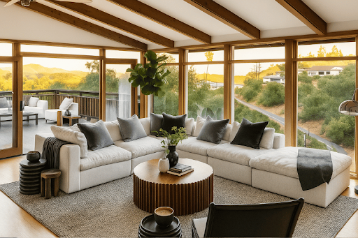 What is a modular couch? A modern white modular sectional sofa with configurable seating in a spacious living room.
