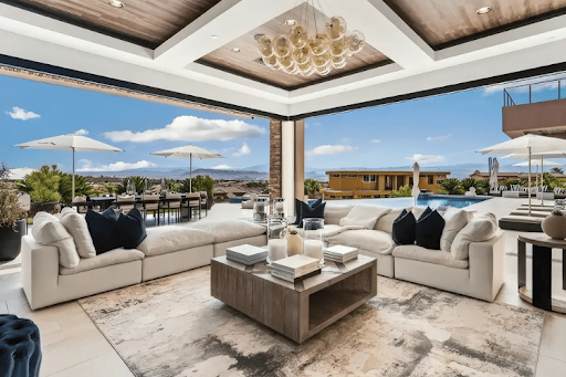 Modern modular sectional sofa in a contemporary open-plan living room