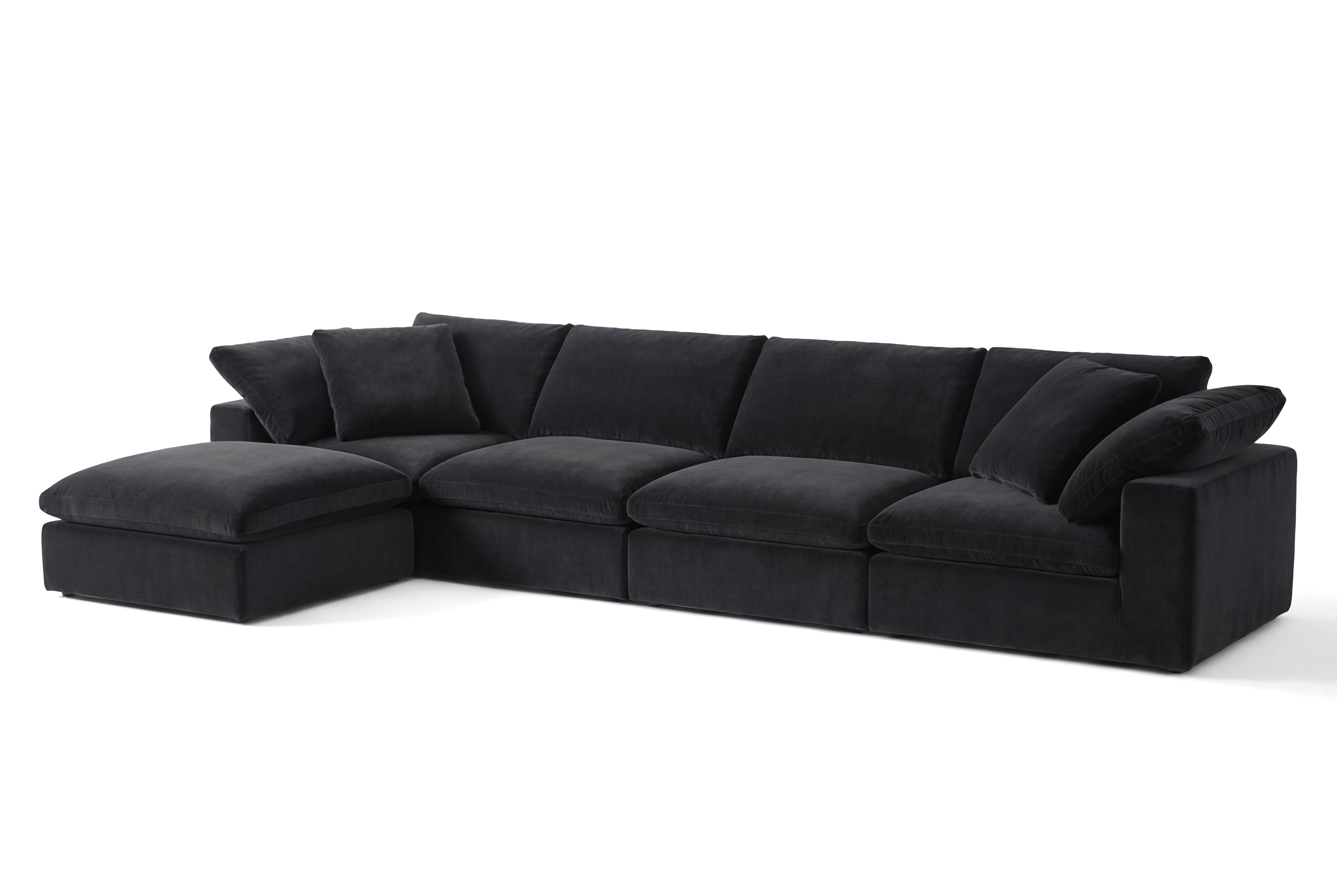 5-Cube Couch w/ Ottoman Chaise - Black Velvet Soulfa Home 38" Black Velvet NO