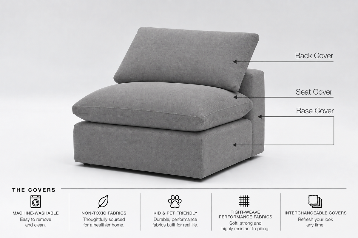 Armless Covers Modular Cubes Soulfa Home 38" Armless Back Cover Fog Grey