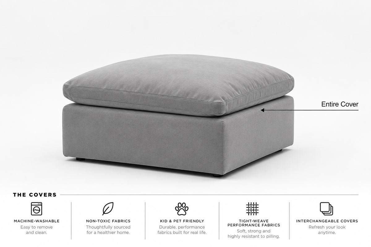 Ottoman Covers Modular Cubes Soulfa Home 38" Ottoman Entire Cover Fog Grey