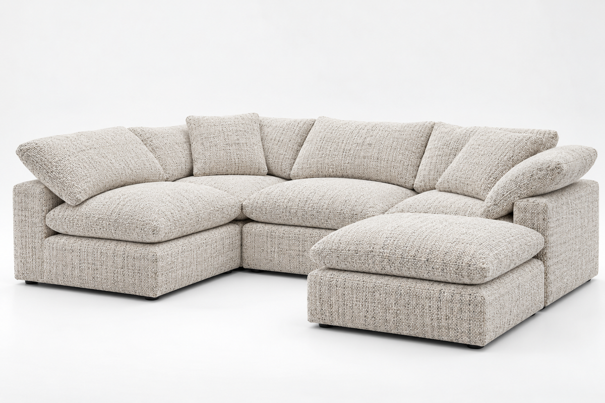 5-Cube Modular U-Sofa Armless & Ottoman Chaise Soulfa Home 38" <b>NEW</b> White Haven NO