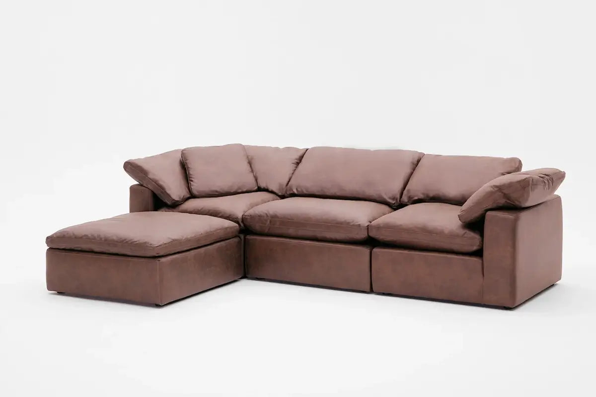 4 Cube Sectional in Roasted Chestnut Vegan Leather-Soulfa Home