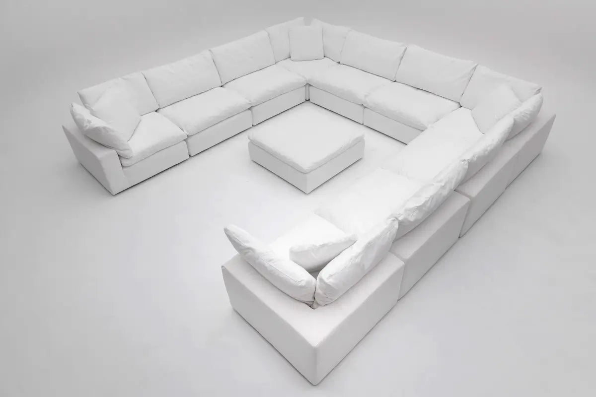 Soulfa 11-Cube U-shaped Cloud Couch in white, modular, non-toxic, stain resistant, washable sofa, use as a movie pit