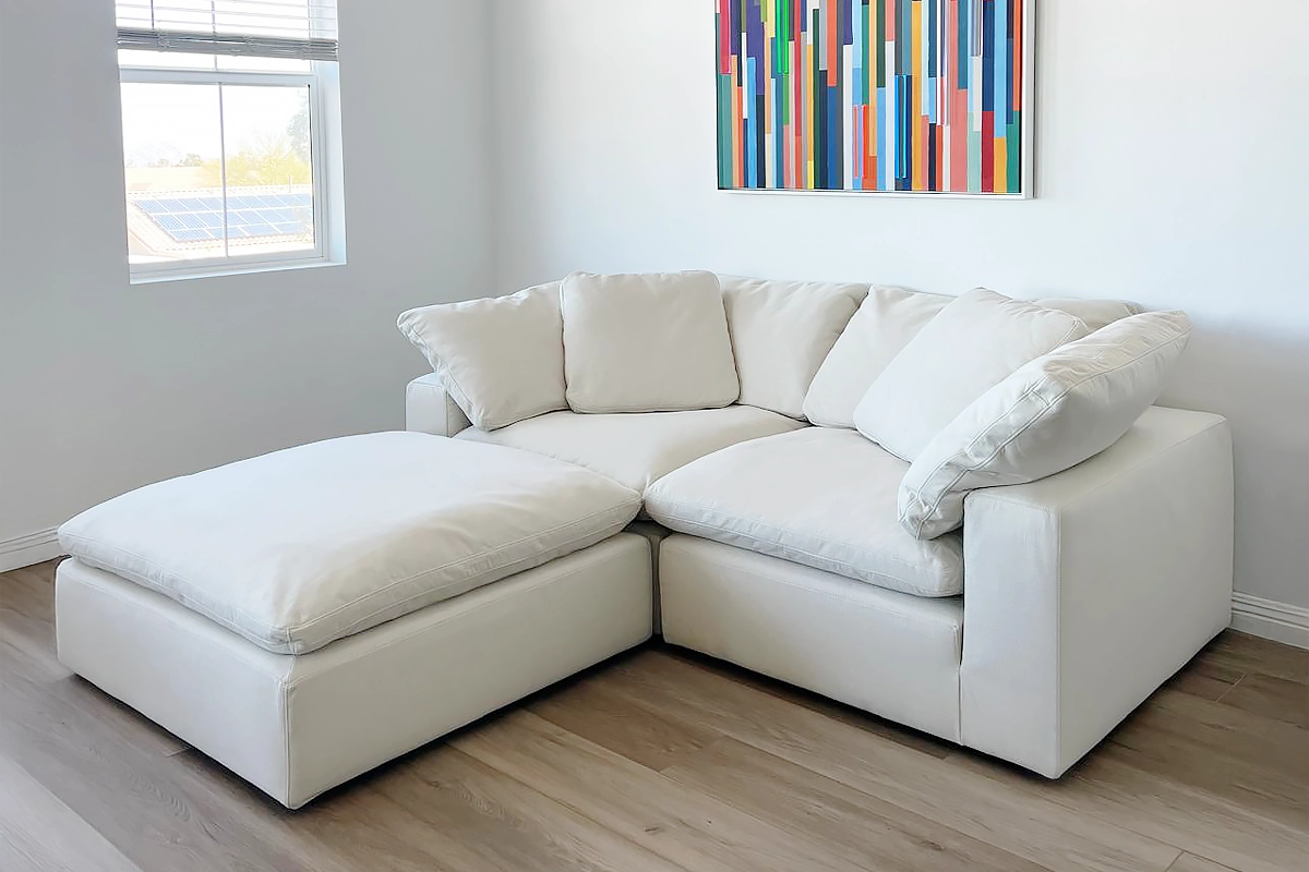 Soulfa 3-Cube Cloud Couch in white, modular cozy loveseat sofa chaise, non-toxic, stain resistant, washable