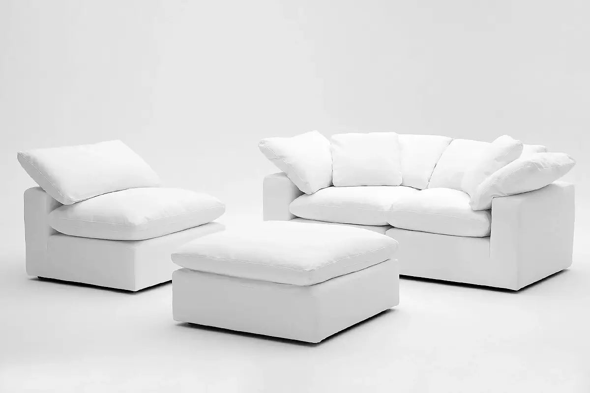 Soulfa 4-Cube Cloud Couch in white, modular, non-toxic, stain resistant, washable, open plan sofa configuration
