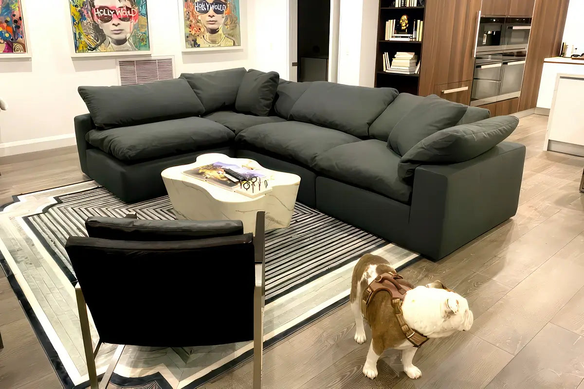 Soulfa 4-Cube Cloud Couch in charcoal, modular, non-toxic, stain resistant, washable, sectional sofa