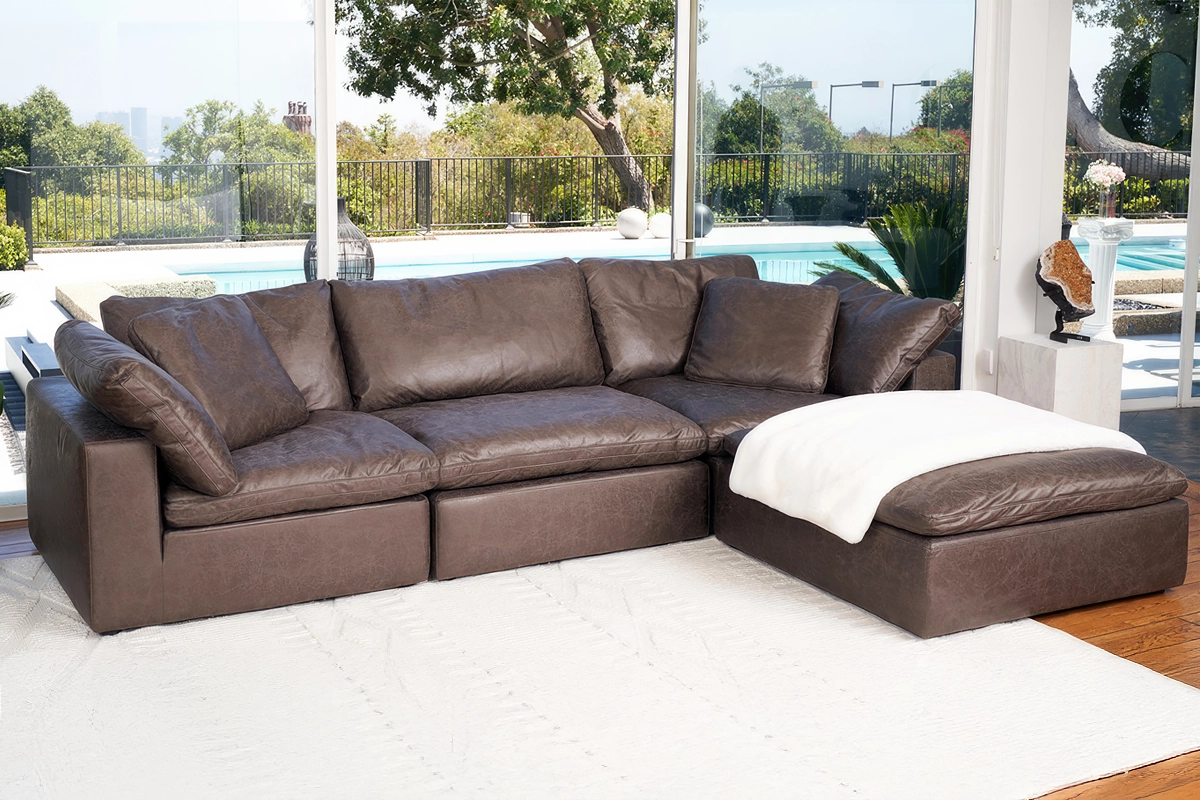 Soulfa 4-Cube Cloud Couch in chestnut leather modular sectional sofa chaise, non-toxic, stain resistant, washable