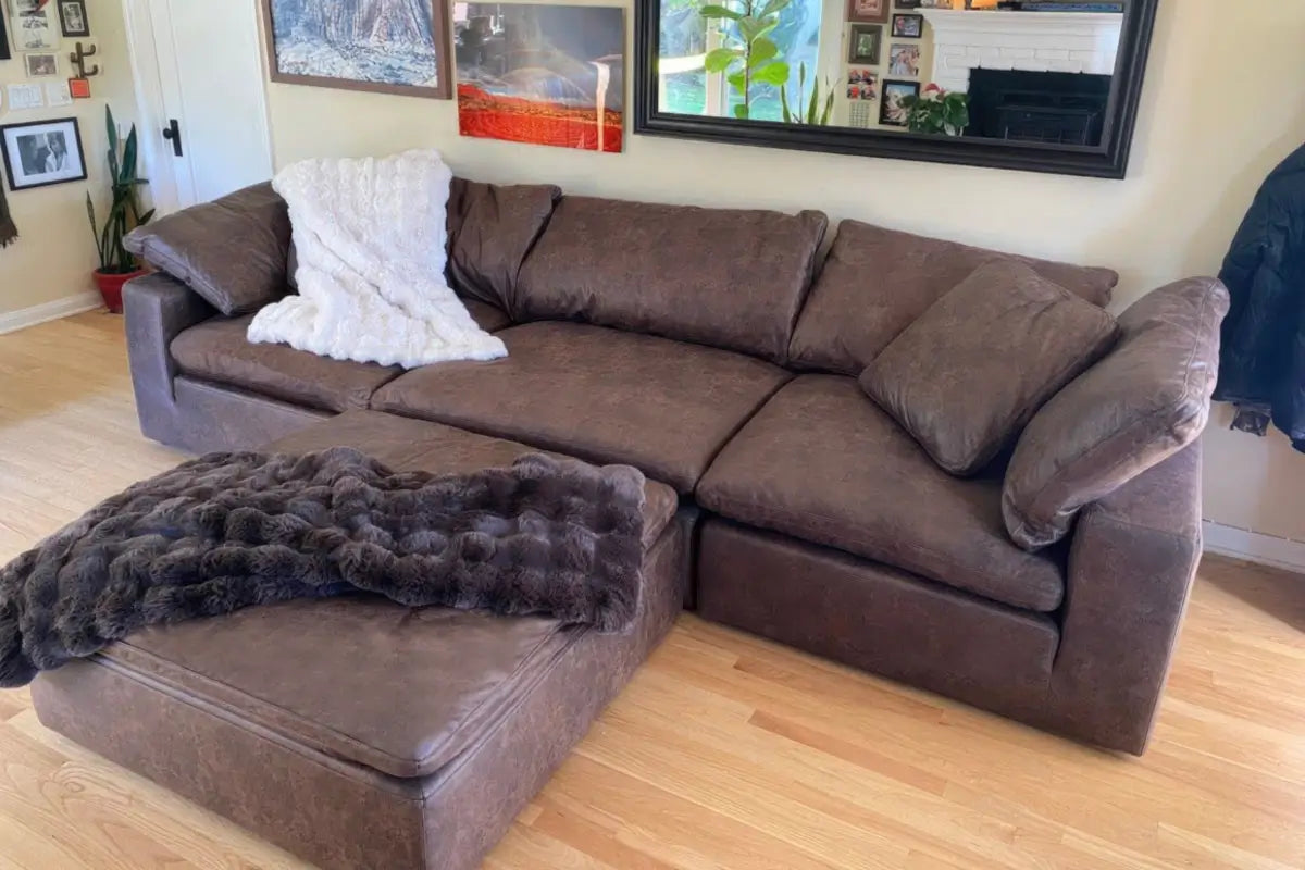 Soulfa 4-Cube Cloud Couch in chestnut leather modular sectional sofa chaise, non-toxic, stain resistant, washable
