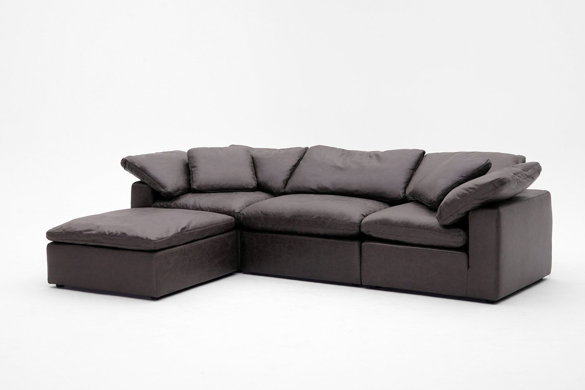 Soulfa 4-Cube Cloud Couch in grey leather, modular sectional sofa chaise, non-toxic, stain resistant, washable
