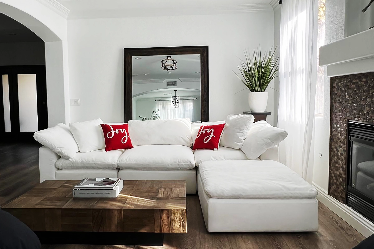 Soulfa 4-Cube Cloud Couch in white, modular sectional sofa chaise, non-toxic, stain resistant, washable