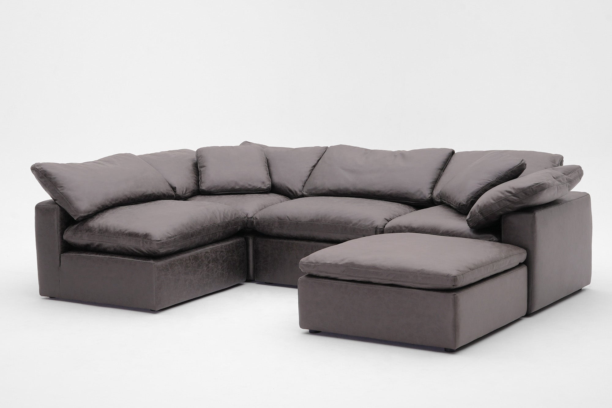 Soulfa 5-Cube Cloud Couch in grey leather, modular, non-toxic, stain resistant, washable, sectional sofa converts to movie pit