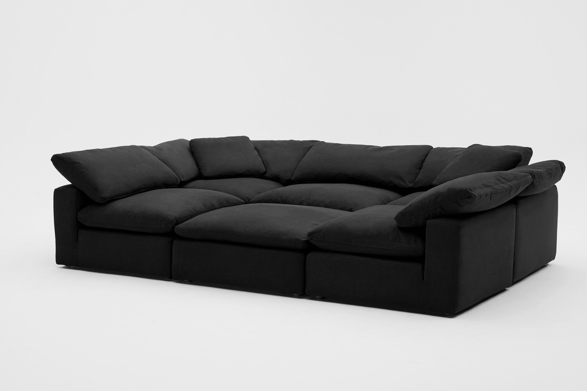 Soulfa 6-Cube Movie Pit or Sectional Cloud Couch in black velvet, modular, non-toxic, stain resistant, washable
