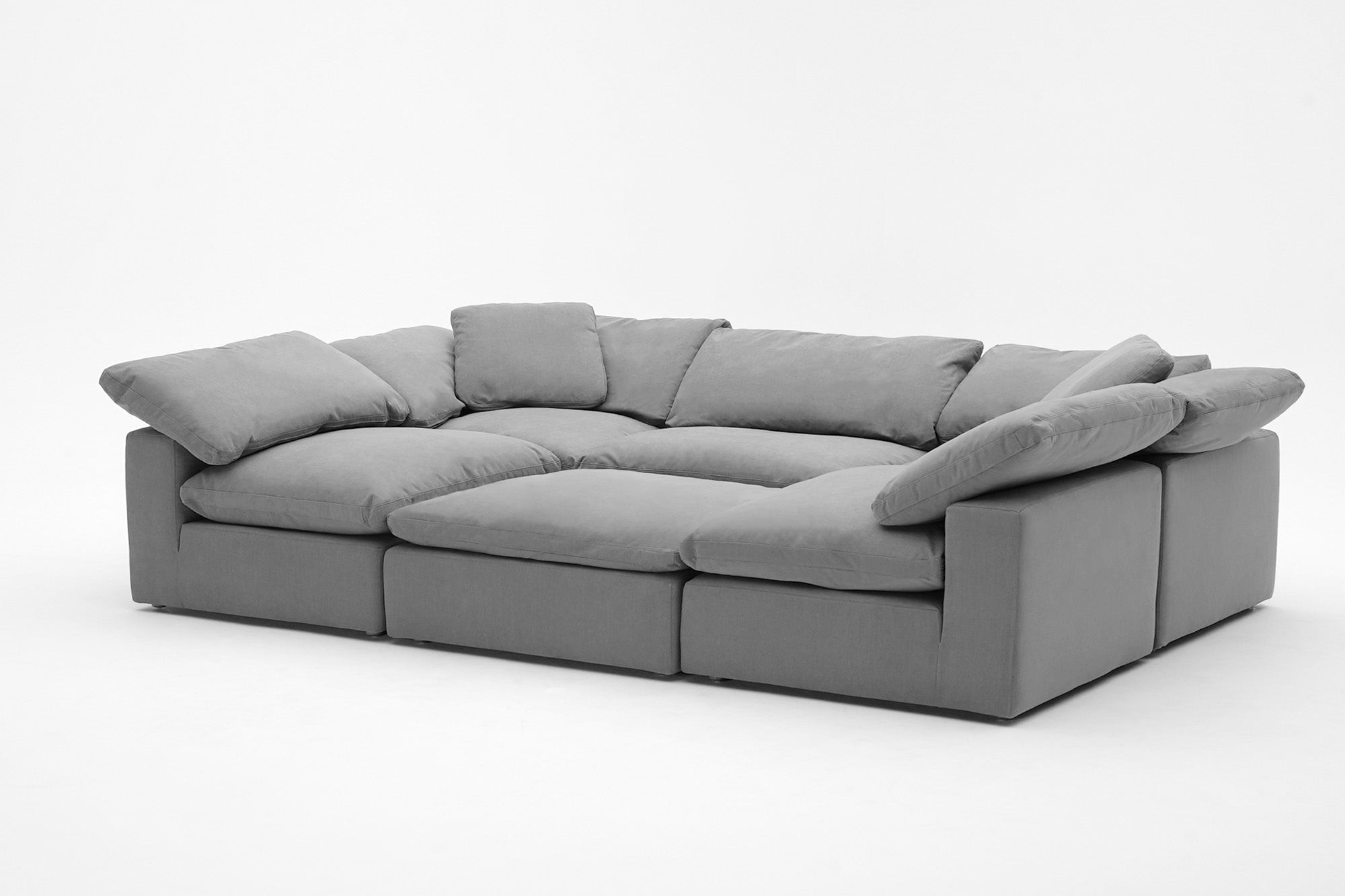 Soulfa 6-Cube Movie Pit or Sectional Cloud Couch in fog grey, modular, non-toxic, stain resistant, washable
