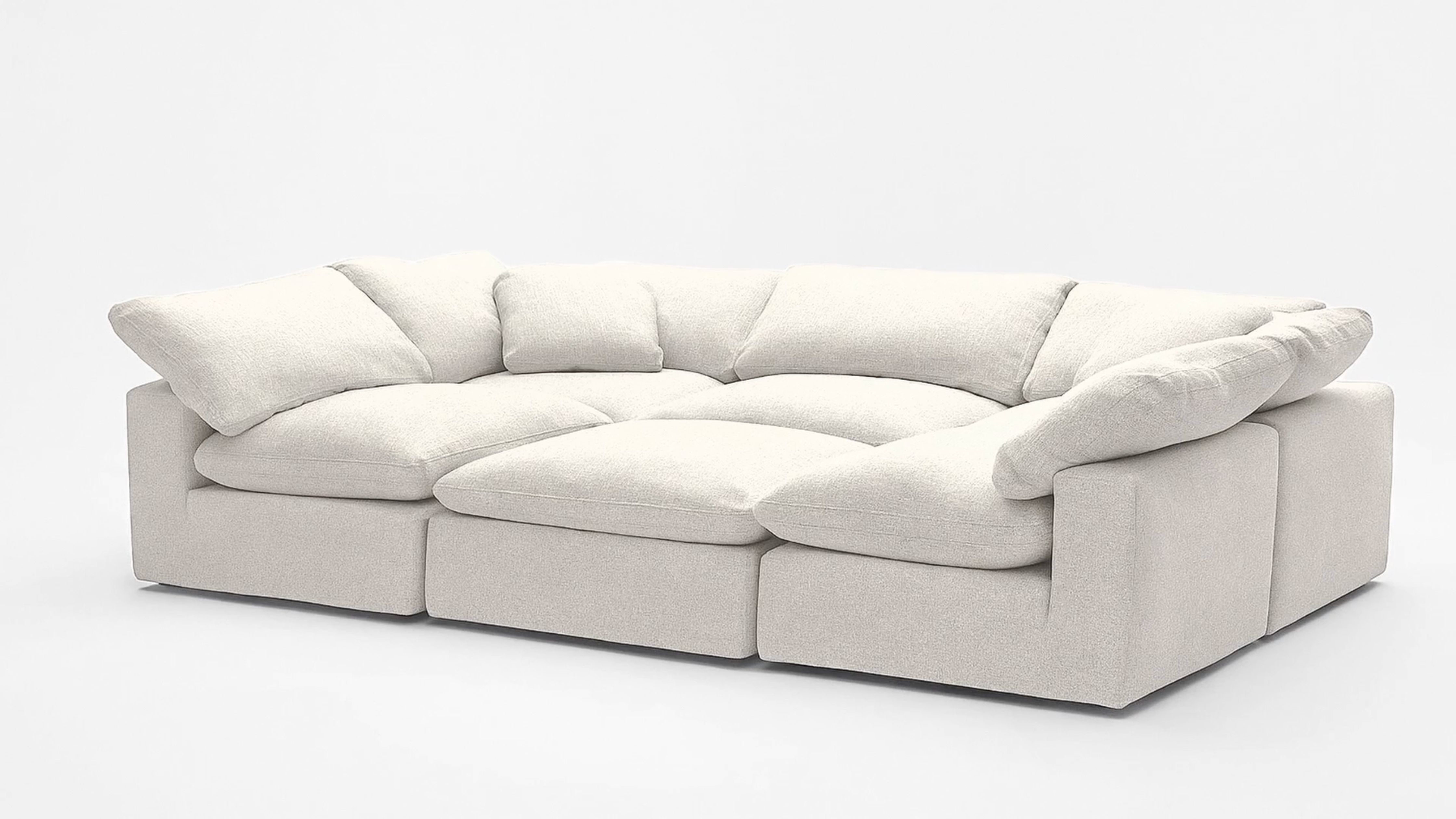 Soulfa 6-Cube Movie Pit or Sectional Cloud Couch in white sand, modular, non-toxic, stain resistant, washable
