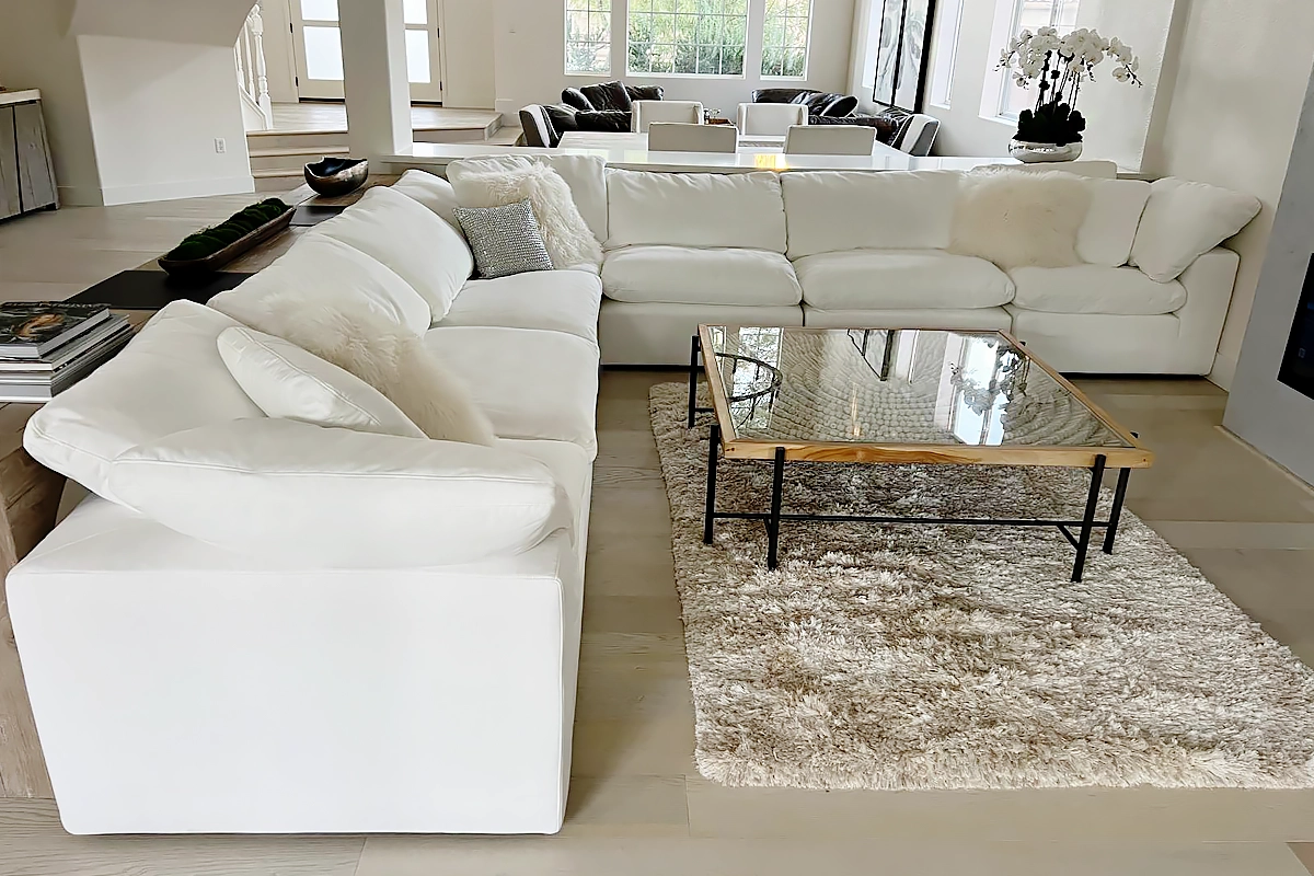 Soulfa 7-Cube Cloud Couch in white, modular L-sectional sofa, non-toxic, stain resistant, washable