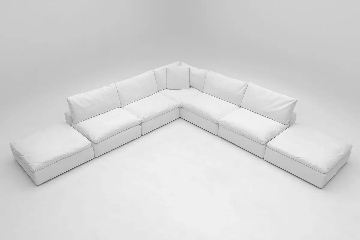 Soulfa 7-Cube Cloud Couch in white, modular, non-toxic, stain resistant, washable, sectional sofa converts to movie pit