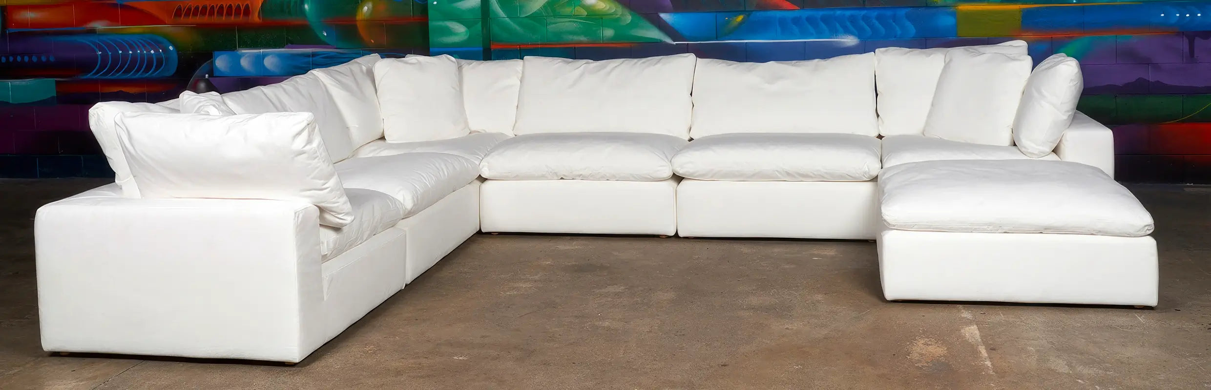 Soulfa 7-Cube Cloud Couch in white, modular, non-toxic, stain resistant, washable, sectional chaise sofa 