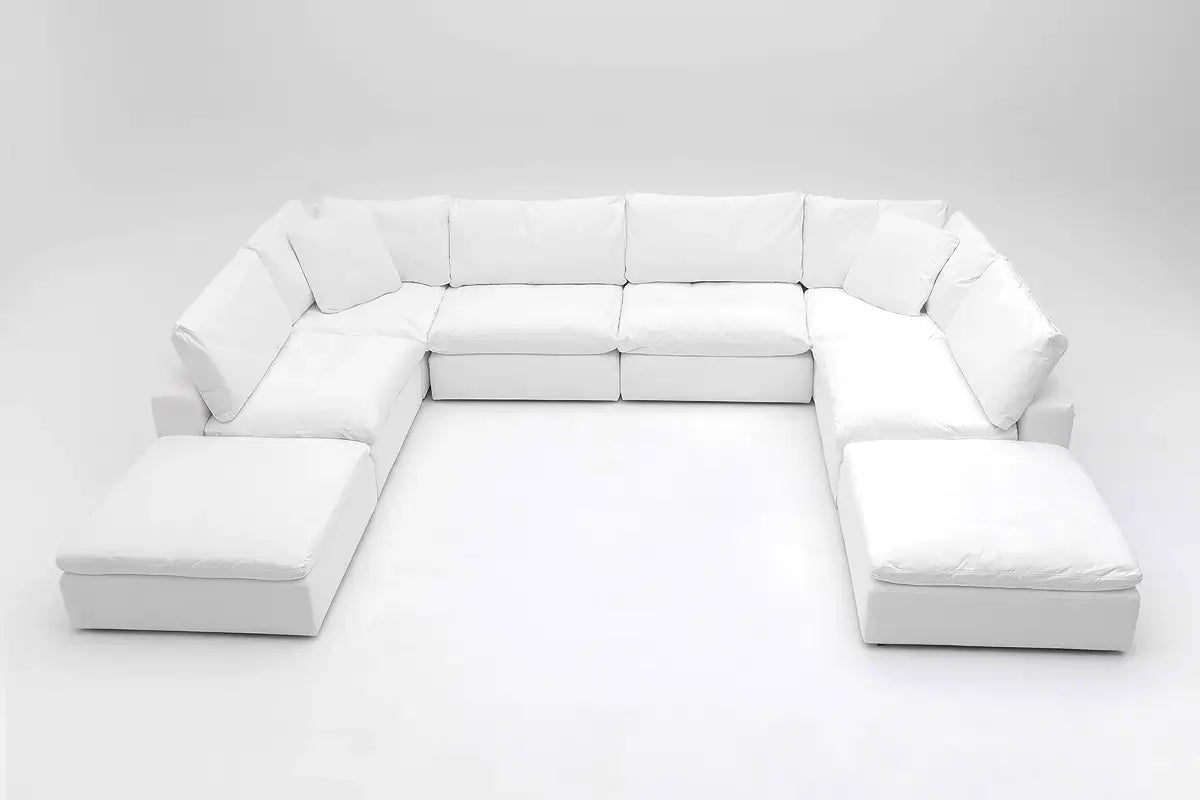 Soulfa 8-Cube U-Shape Cloud Couch in white, modular, non-toxic, stain resistant, washable, sectional sofa converts to movie pit