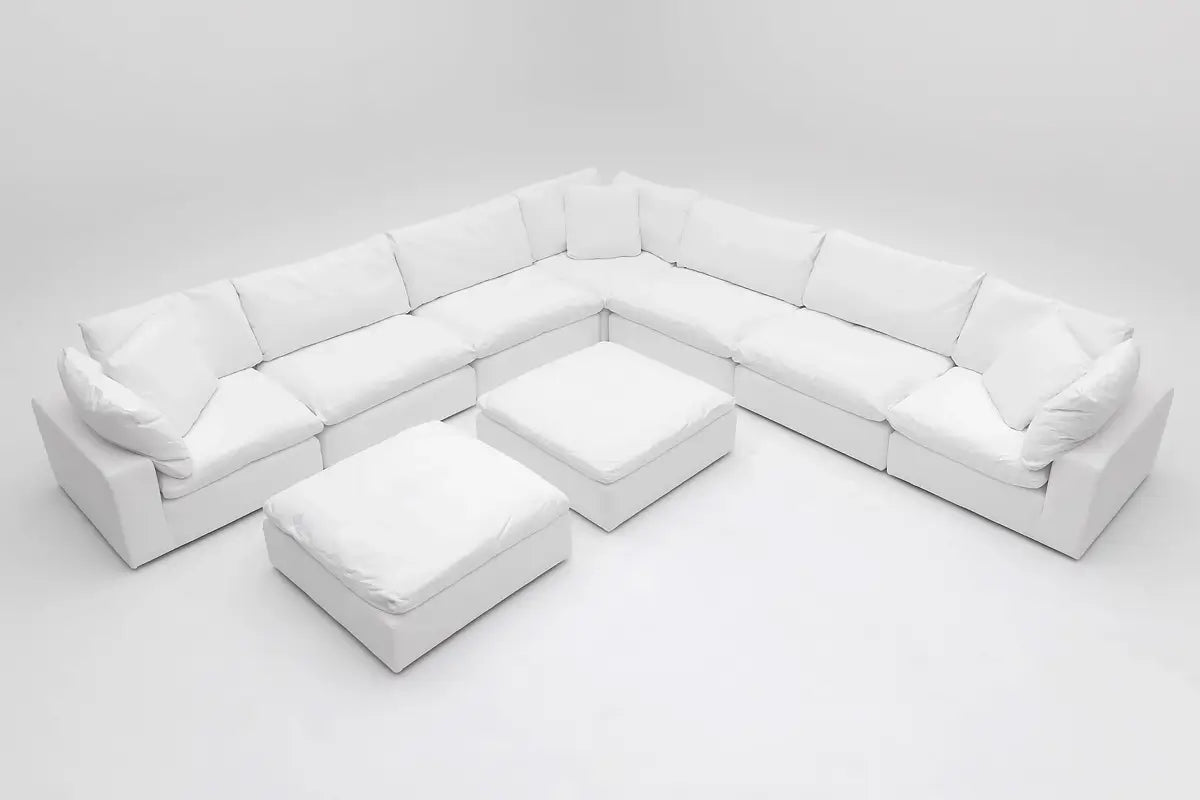 Soulfa 9-Cube Cloud Couch in white, modular, non-toxic, stain resistant, washable, sectional sofa converts to movie pit