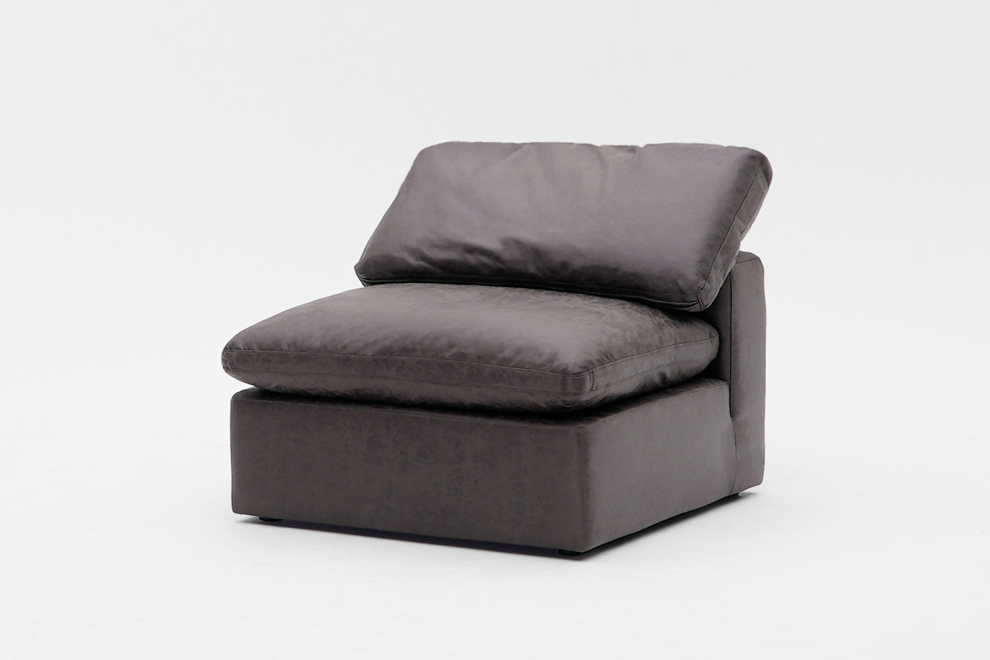 Soulfa Armless Cube Cloud Couch, grey leather, modular sectional sofa chaise, non-toxic, stain resistant, washable

